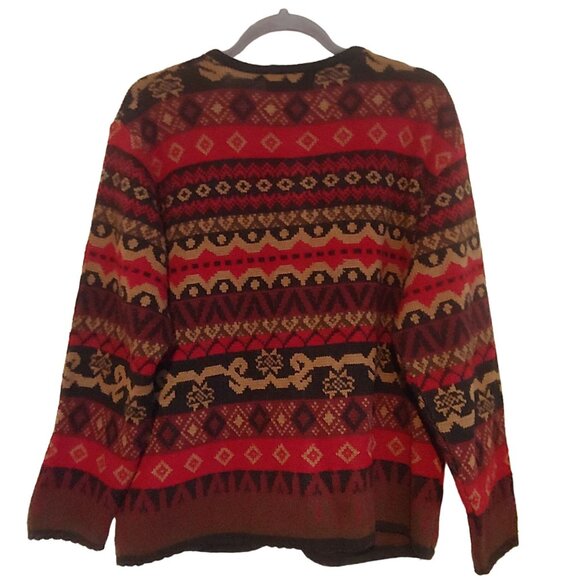 Tally Ho Fair Isle Black/Gold/Redtones Button Cardigan L-Sleeve S - Picture 2 of 10